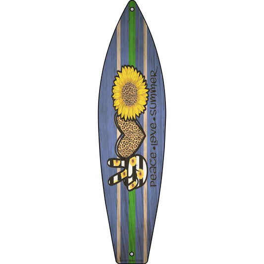 Peace Love Sunflower Novelty Metal Surfboard Sign