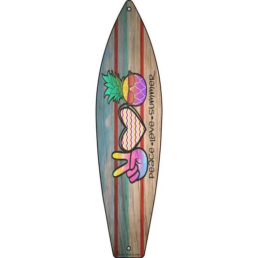 Peace Love Summer Chevron Novelty Metal Surfboard Sign