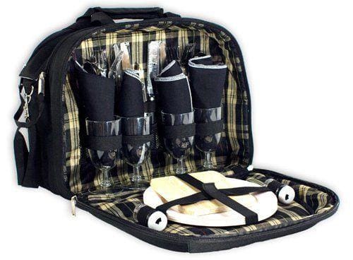 Oagear 12 4 Person Picnic Set Cooler With Sophisticated Plaid Interior And Shoulder Strap Picnic Basket