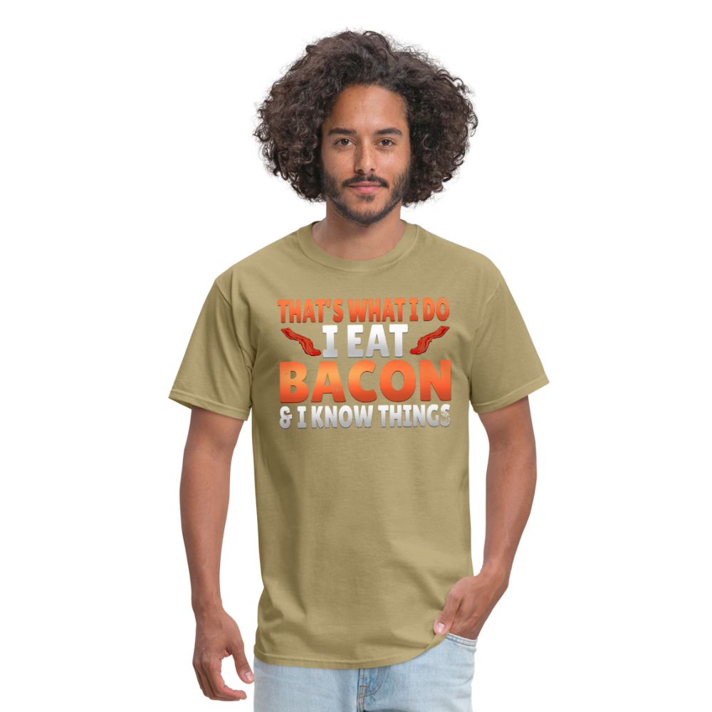 Funny I Eat Bacon And Know Things Bacon Lover Men's T-Shirt - khaki