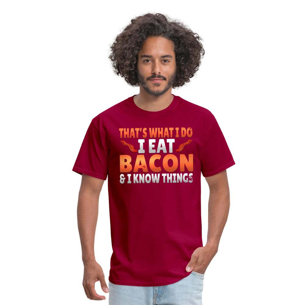 Funny I Eat Bacon And Know Things Bacon Lover Men's T-Shirt - dark red