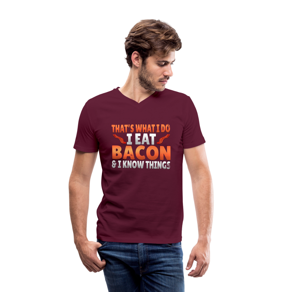 Funny I Eat Bacon And Know Things Bacon Lover Men's V-Neck T-Shirt by Canvas - maroon