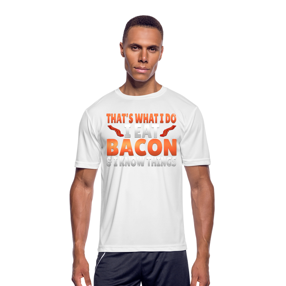 Funny I Eat Bacon And Know Things Bacon Lover Men’s Moisture Wicking Performance T-Shirt - white