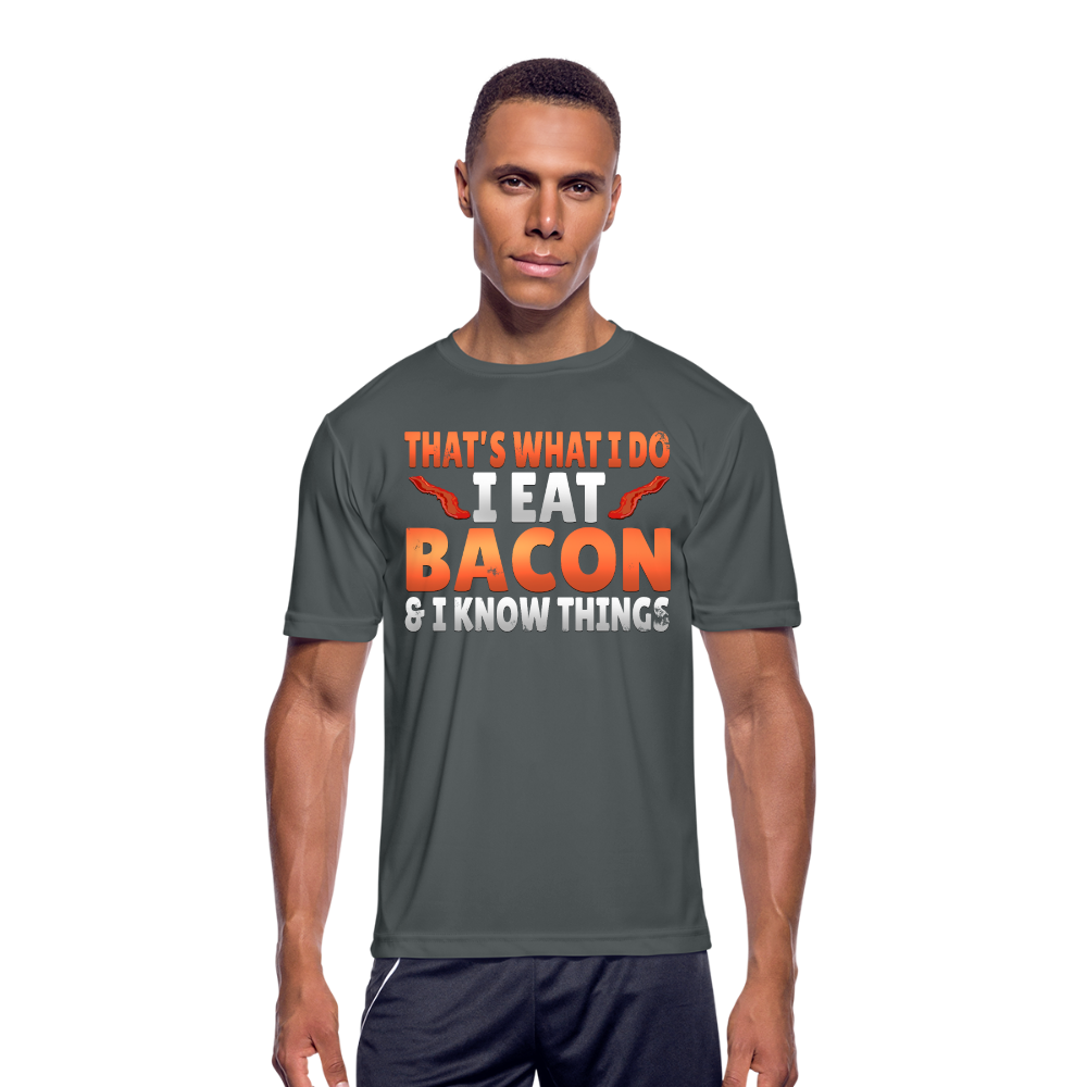 Funny I Eat Bacon And Know Things Bacon Lover Men’s Moisture Wicking Performance T-Shirt - charcoal