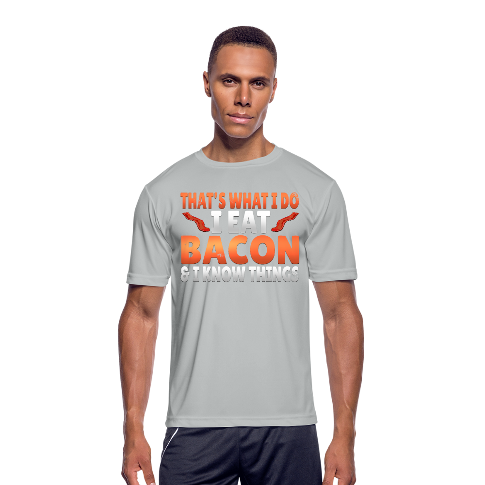 Funny I Eat Bacon And Know Things Bacon Lover Men’s Moisture Wicking Performance T-Shirt - silver