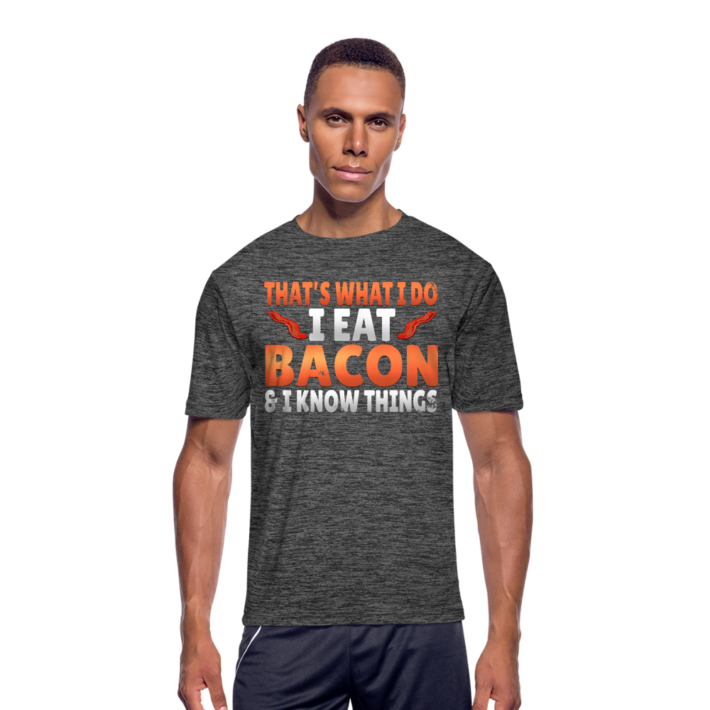 Funny I Eat Bacon And Know Things Bacon Lover Men’s Moisture Wicking Performance T-Shirt - dark heather gray