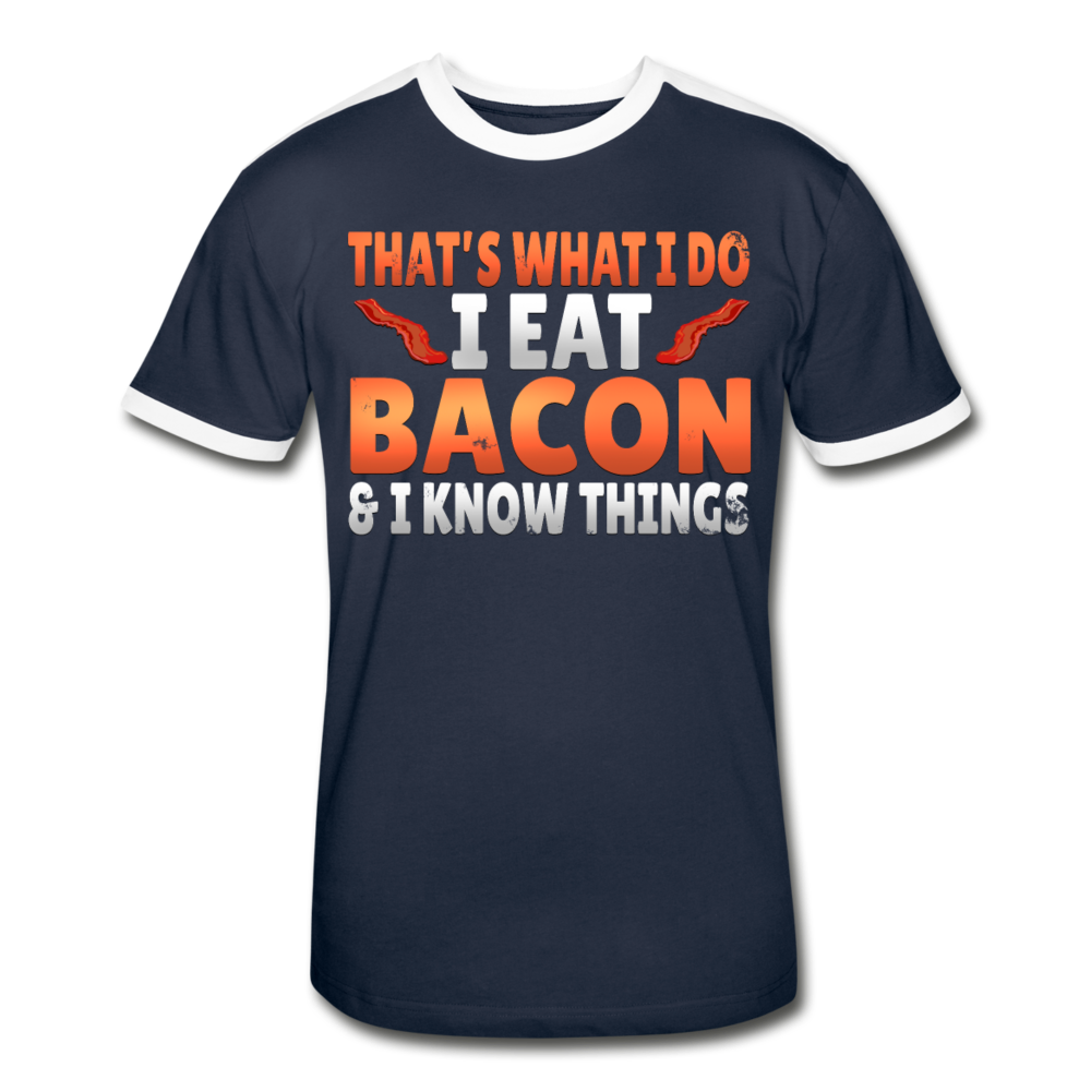 Funny I Eat Bacon And Know Things Bacon Lover Men's Retro T-Shirt - navy/white