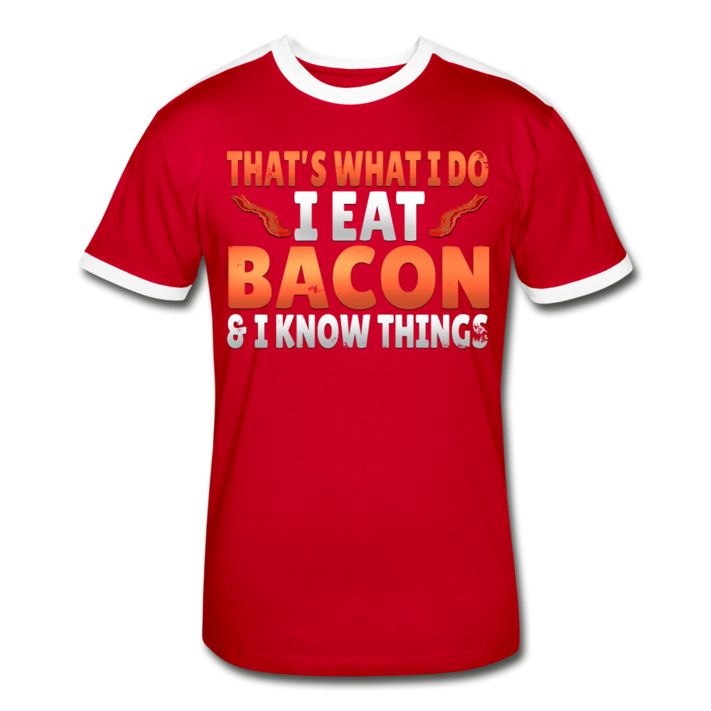 Funny I Eat Bacon And Know Things Bacon Lover Men's Retro T-Shirt - red/white