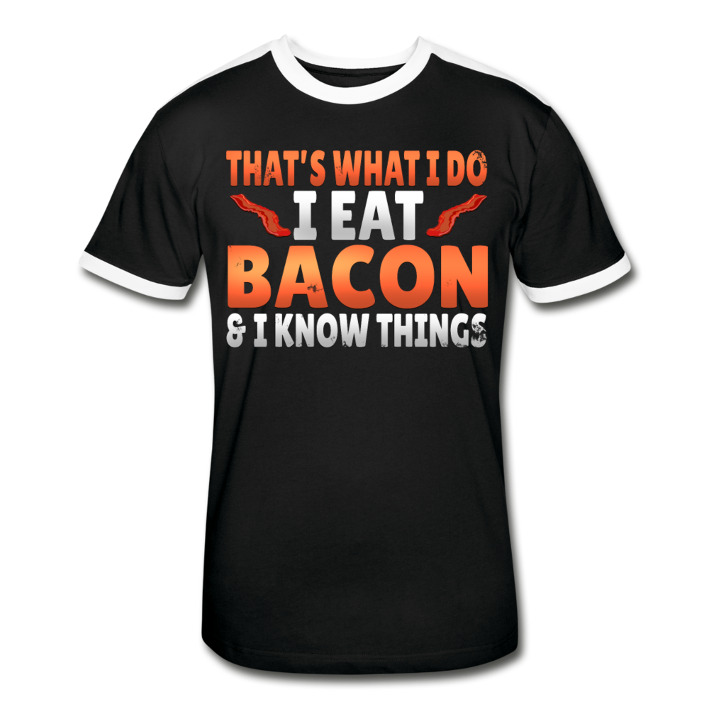 Funny I Eat Bacon And Know Things Bacon Lover Men's Retro T-Shirt - black/white