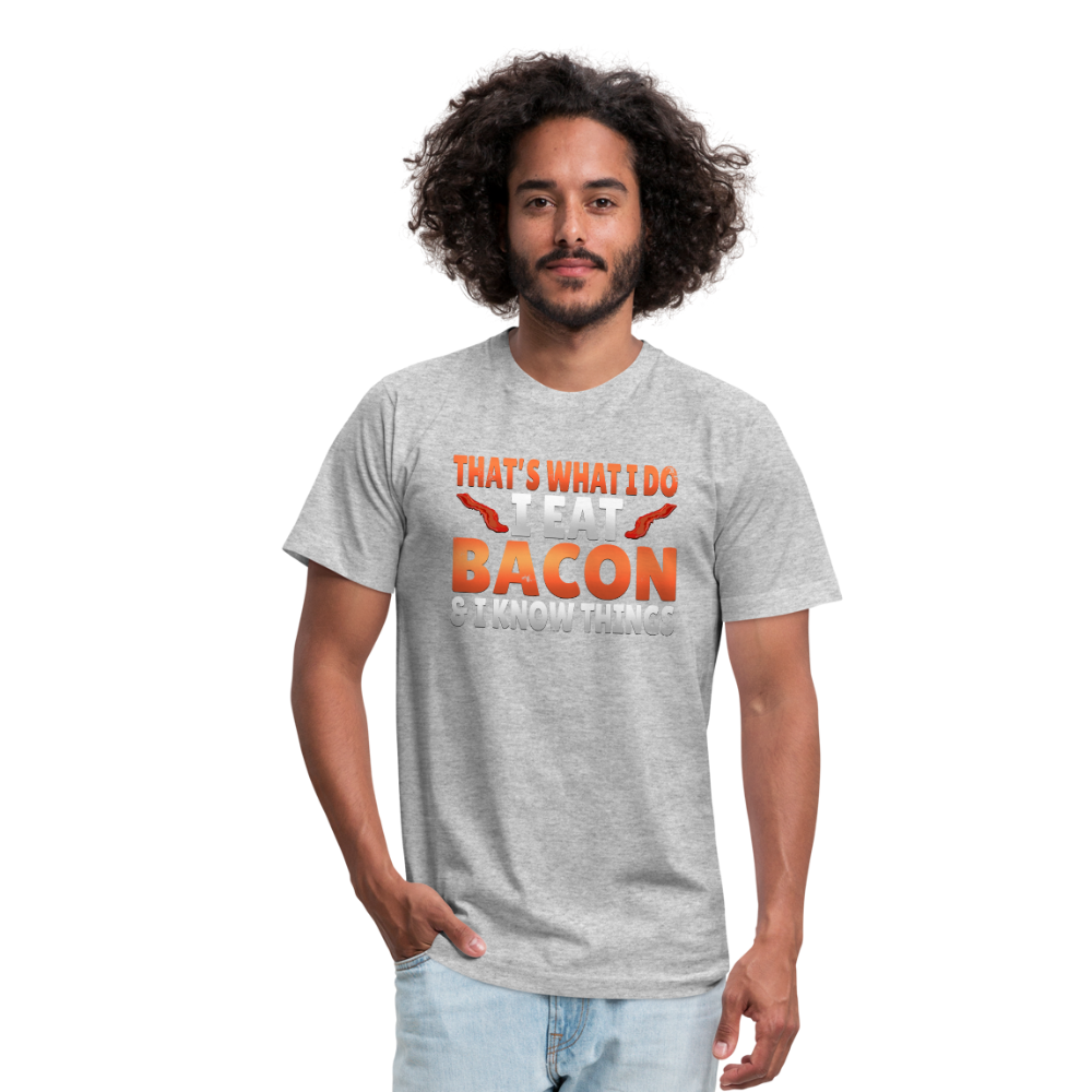 Funny I Eat Bacon And Know Things Bacon Lover Unisex Jersey T-Shirt by Bella + Canvas - heather gray