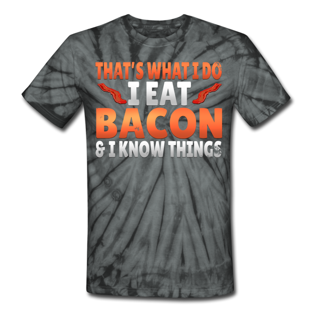 Funny I Eat Bacon And Know Things Bacon Lover Unisex Tie Dye T-Shirt - spider black