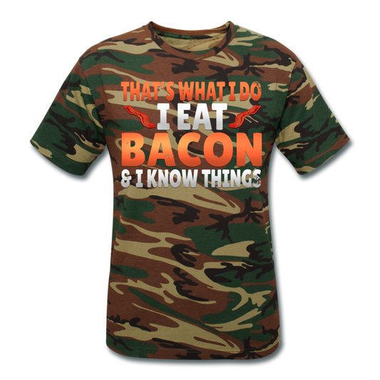 Funny I Eat Bacon And Know Things Bacon Lover Unisex Camouflage T-Shirt - green camouflage