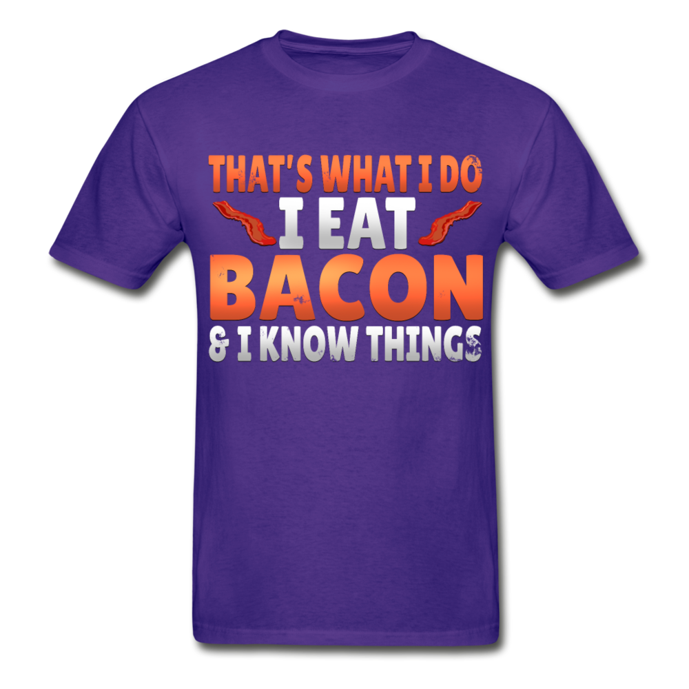 Funny I Eat Bacon And Know Things Bacon Lover Hanes Adult Tagless T-Shirt - purple