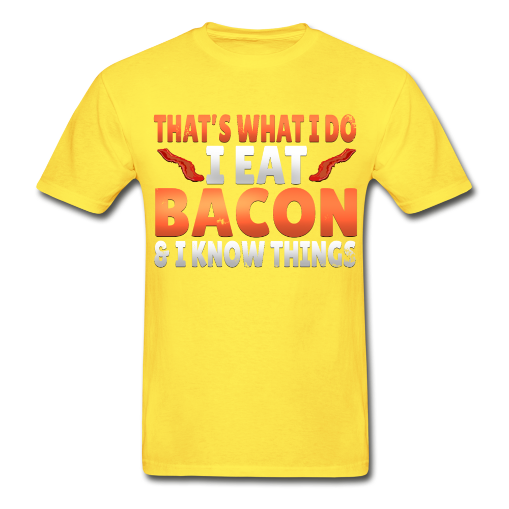 Funny I Eat Bacon And Know Things Bacon Lover Hanes Adult Tagless T-Shirt - yellow