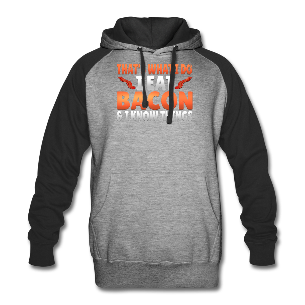 Funny I Eat Bacon And Know Things Bacon Lover Colorblock Hoodie - heather gray/black