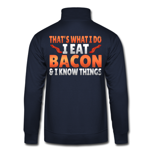 Funny I Eat Bacon And Know Things Bacon Lover Hanes Quarter Zip Pullover - navy