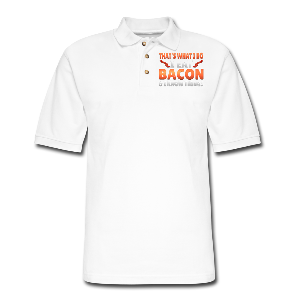 Funny I Eat Bacon And Know Things Bacon Lover Men's Pique Polo Shirt - white