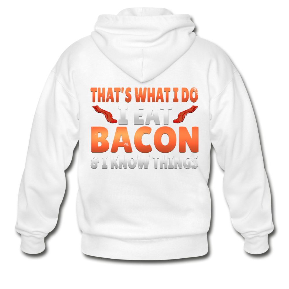 Funny I Eat Bacon And Know Things Bacon Lover Gildan Heavy Blend Adult Zip Hoodie - white