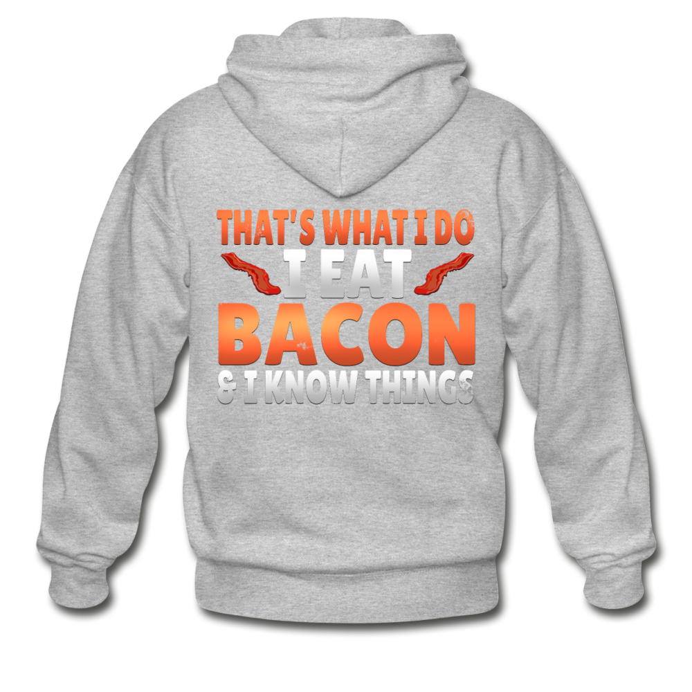 Funny I Eat Bacon And Know Things Bacon Lover Gildan Heavy Blend Adult Zip Hoodie - heather gray