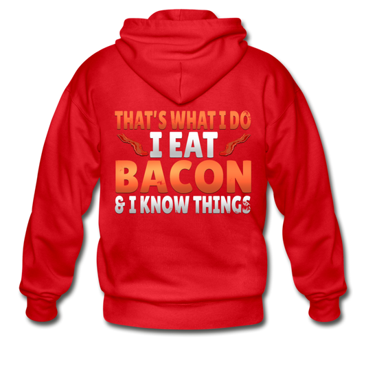 Funny I Eat Bacon And Know Things Bacon Lover Gildan Heavy Blend Adult Zip Hoodie - red