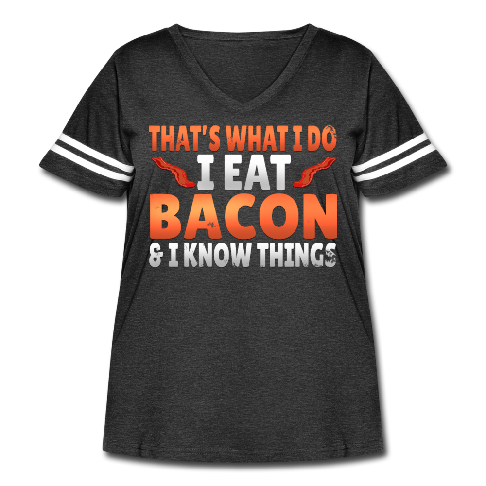 Funny I Eat Bacon And Know Things Bacon Lover Women's Curvy Vintage Sport T-Shirt - vintage smoke/white