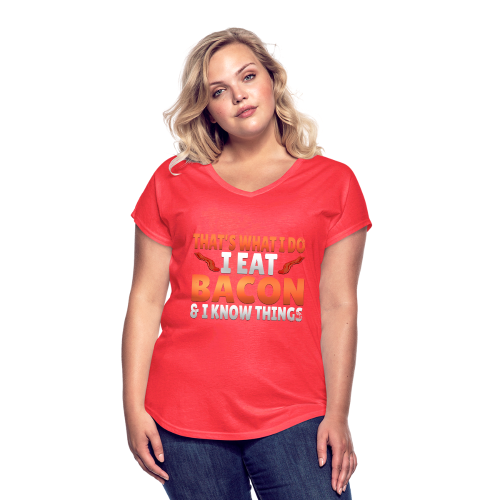 Funny I Eat Bacon And Know Things Bacon Lover Women's Tri-Blend V-Neck T-Shirt - heather red