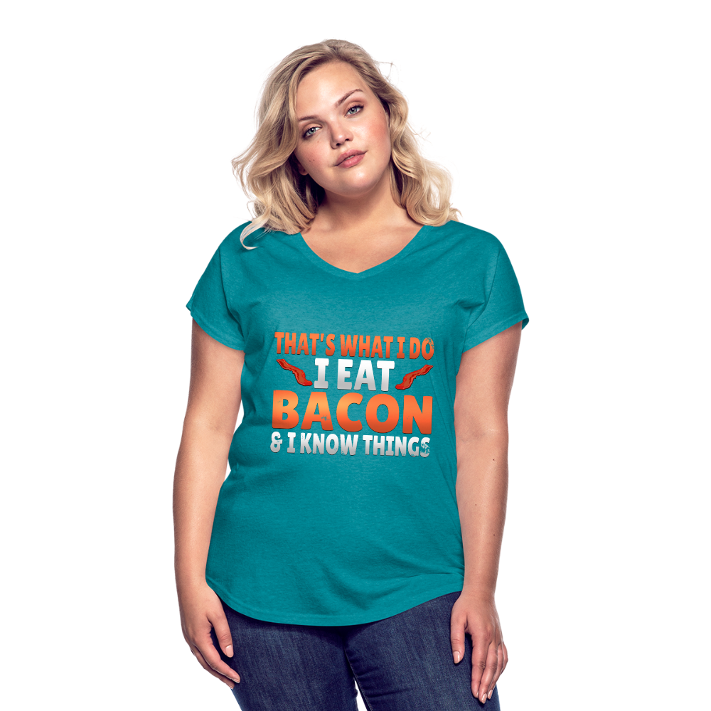 Funny I Eat Bacon And Know Things Bacon Lover Women's Tri-Blend V-Neck T-Shirt - heather turquoise