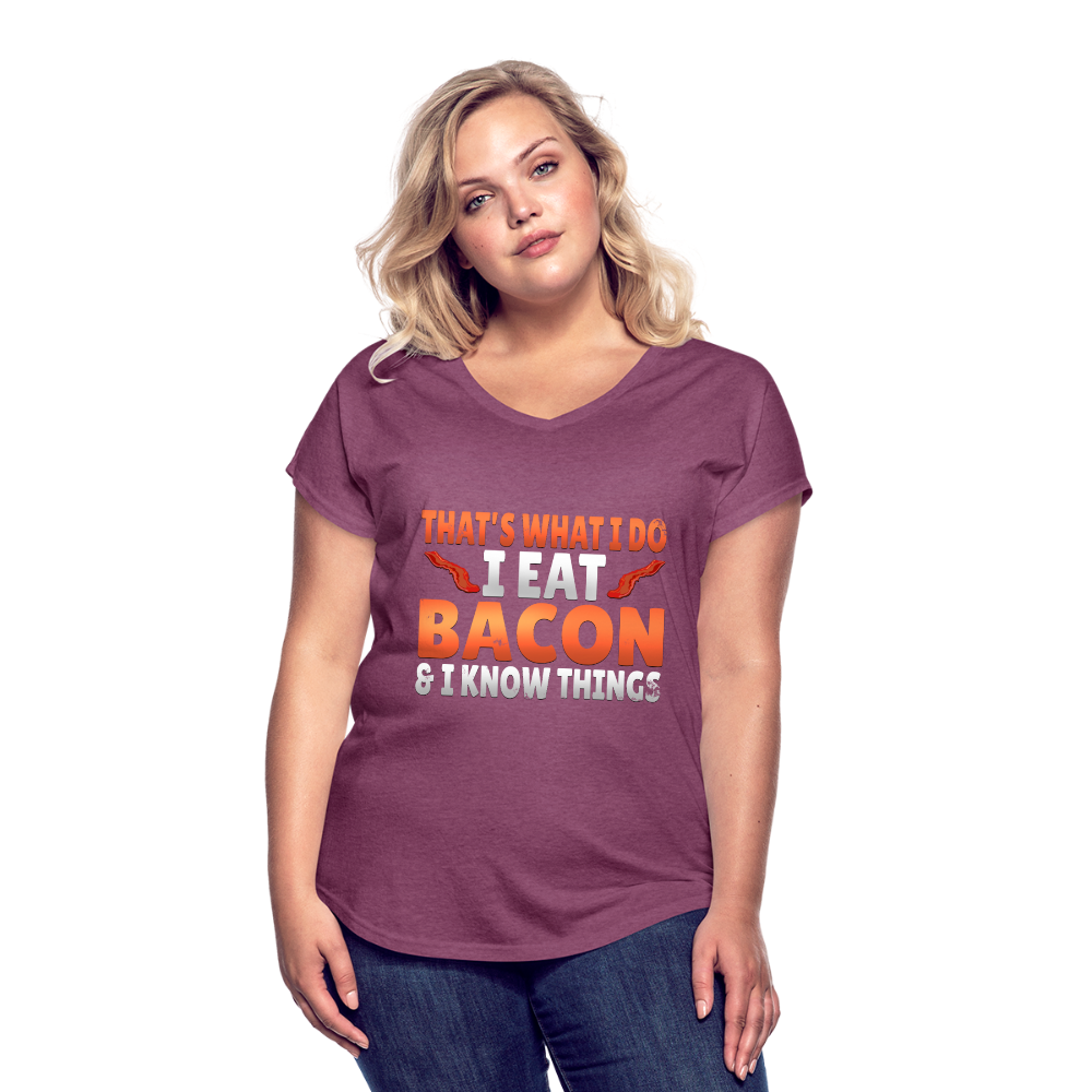 Funny I Eat Bacon And Know Things Bacon Lover Women's Tri-Blend V-Neck T-Shirt - heather plum