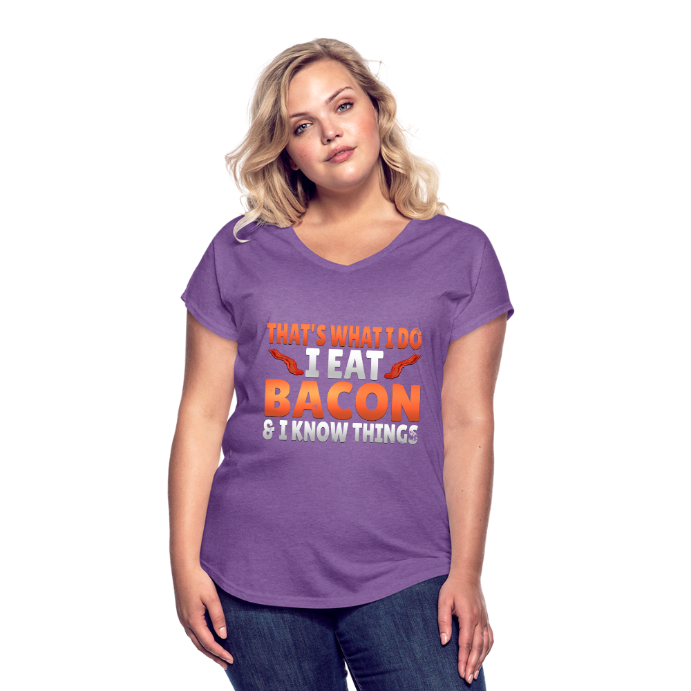 Funny I Eat Bacon And Know Things Bacon Lover Women's Tri-Blend V-Neck T-Shirt - purple heather