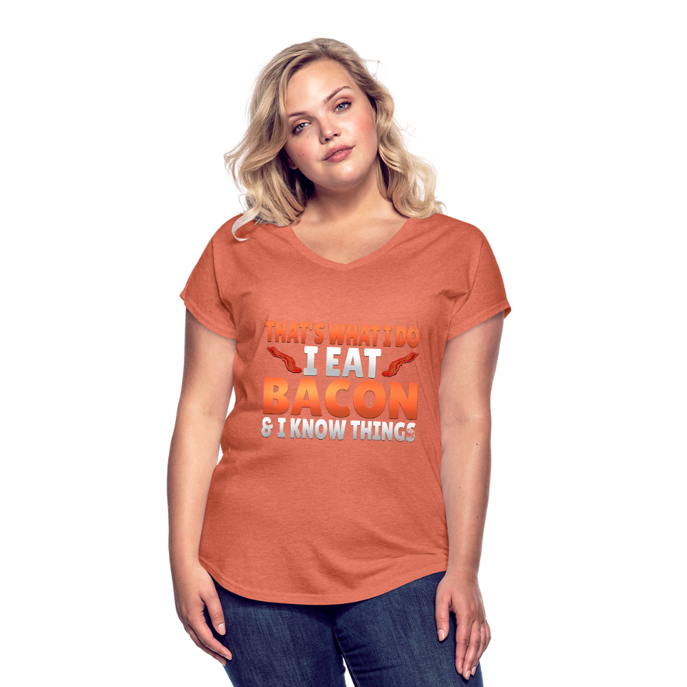 Funny I Eat Bacon And Know Things Bacon Lover Women's Tri-Blend V-Neck T-Shirt - heather bronze