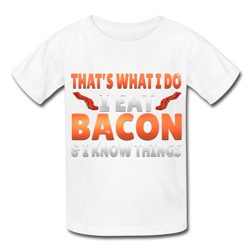 Funny I Eat Bacon And Know Things Bacon Lover Hanes Youth Tagless T-Shirt - white