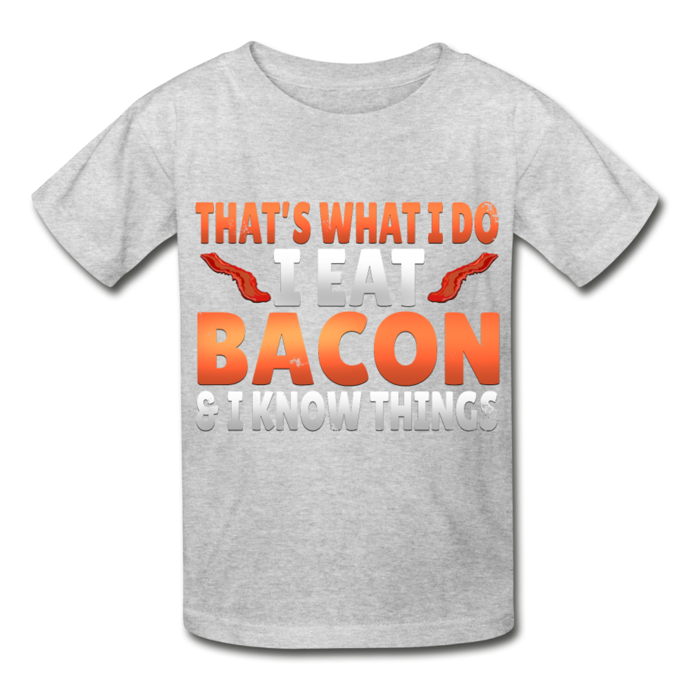 Funny I Eat Bacon And Know Things Bacon Lover Hanes Youth Tagless T-Shirt - heather gray