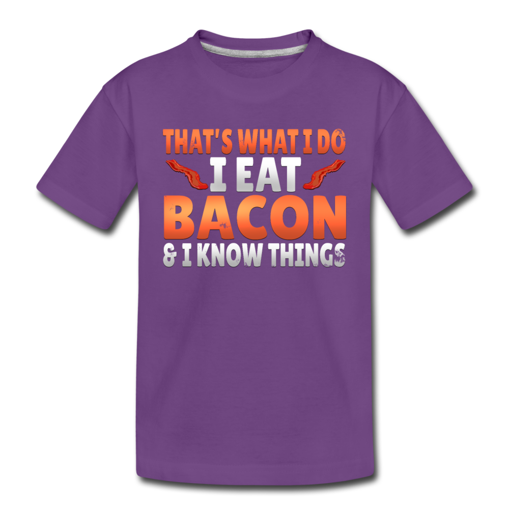 Funny I Eat Bacon And Know Things Bacon Lover Toddler Premium T-Shirt - purple
