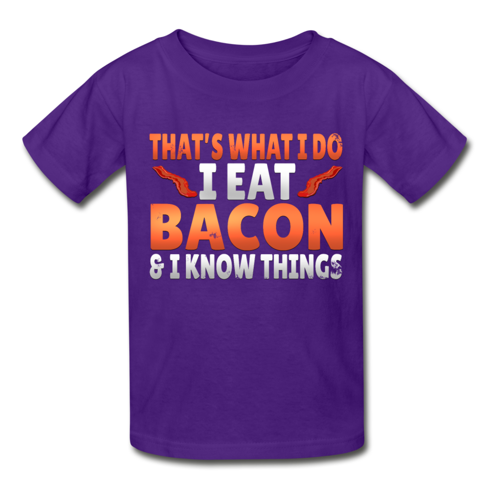 Funny I Eat Bacon And Know Things Bacon Lover Gildan Ultra Cotton Youth T-Shirt - purple