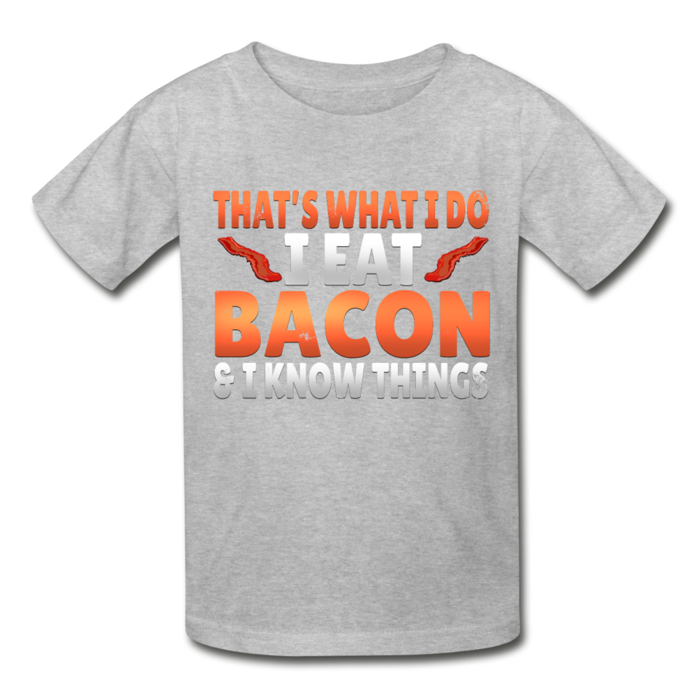 Funny I Eat Bacon And Know Things Bacon Lover Gildan Ultra Cotton Youth T-Shirt - heather gray