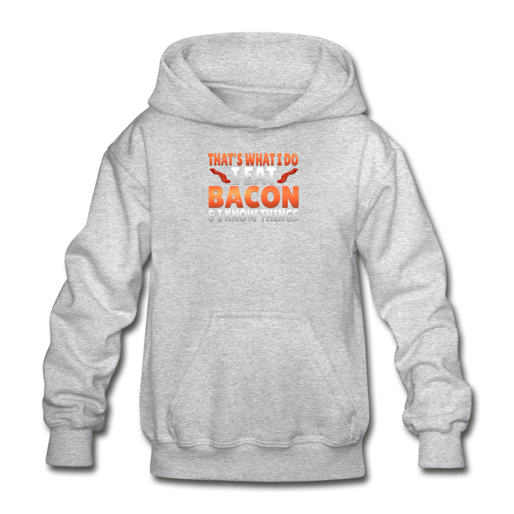Funny I Eat Bacon And Know Things Bacon Lover Gildan Heavy Blend Youth Hoodie - heather gray