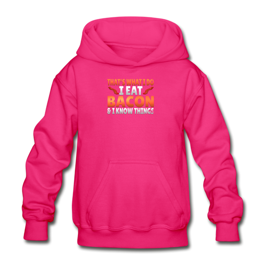 Funny I Eat Bacon And Know Things Bacon Lover Gildan Heavy Blend Youth Hoodie - fuchsia