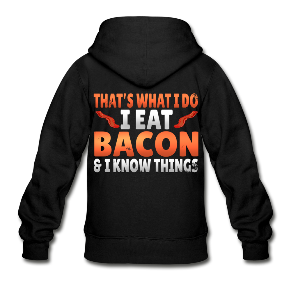 Funny I Eat Bacon And Know Things Bacon Lover Gildan Heavy Blend Youth Zip Hoodie - black