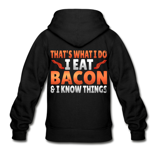 Funny I Eat Bacon And Know Things Bacon Lover Gildan Heavy Blend Youth Zip Hoodie - black