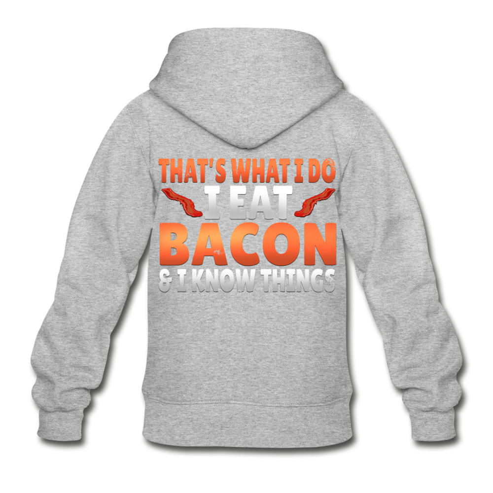 Funny I Eat Bacon And Know Things Bacon Lover Gildan Heavy Blend Youth Zip Hoodie - heather gray