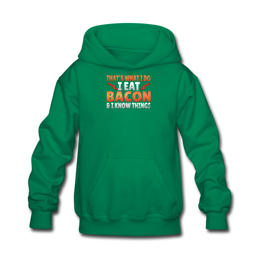 Funny I Eat Bacon And Know Things Bacon Lover Kids' Hoodie - kelly green