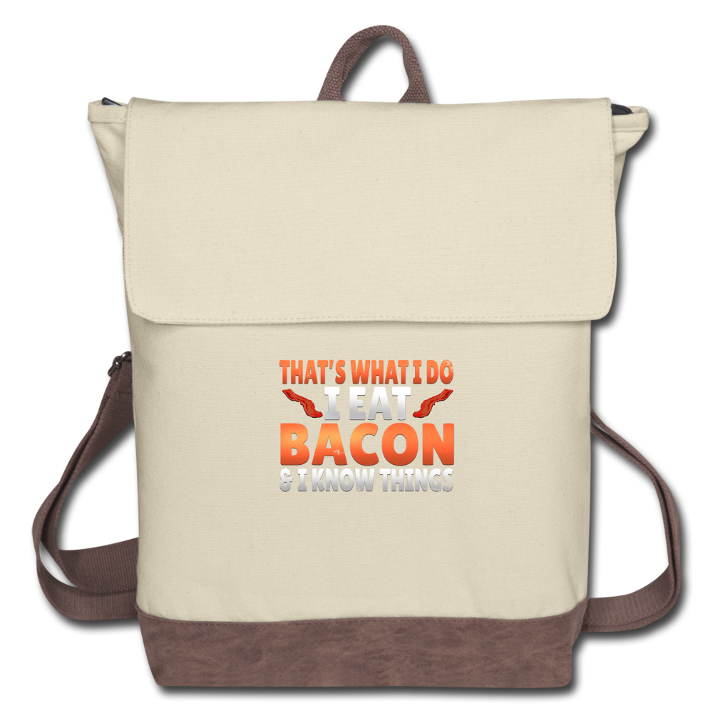 Funny I Eat Bacon And Know Things Bacon Lover Canvas Backpack - ivory/brown