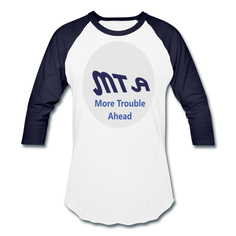 New York City Subway train funny Logo parody Baseball T-Shirt - white/navy