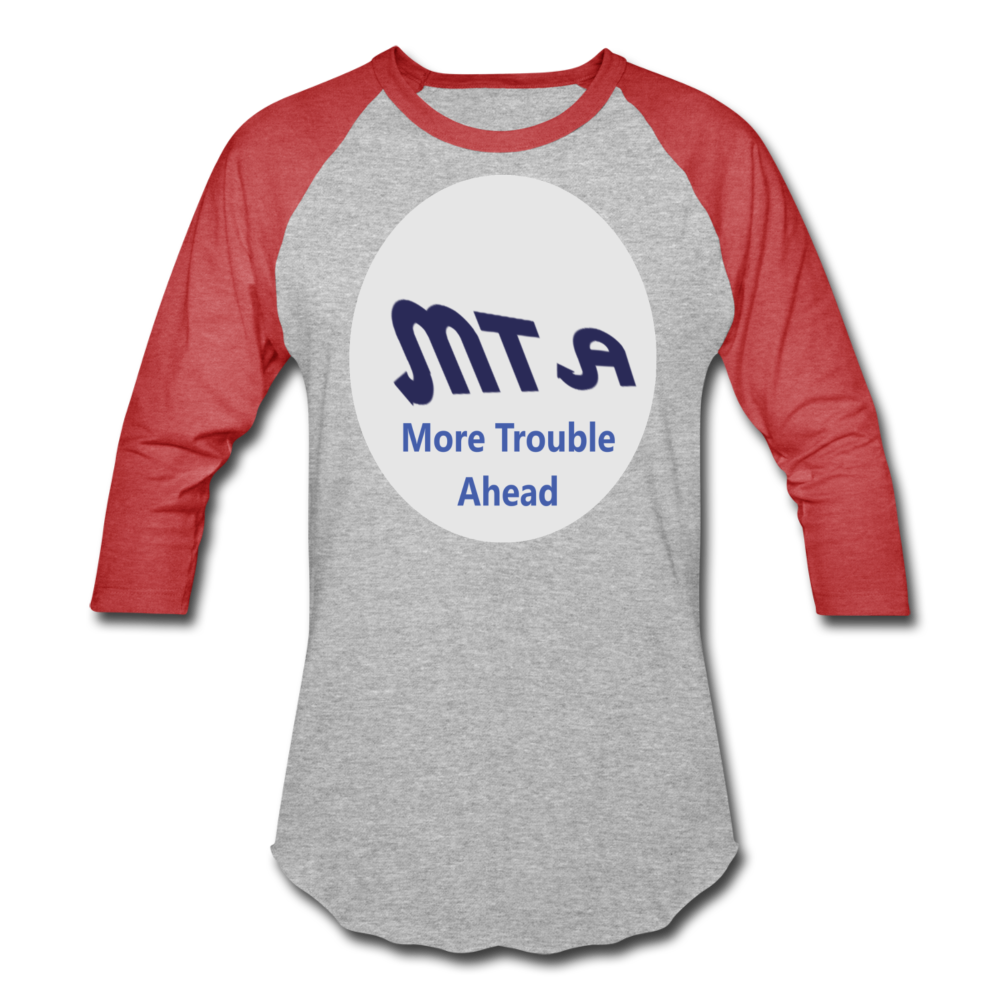 New York City Subway train funny Logo parody Baseball T-Shirt - heather gray/red