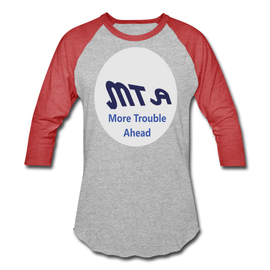 New York City Subway train funny Logo parody Baseball T-Shirt - heather gray/red