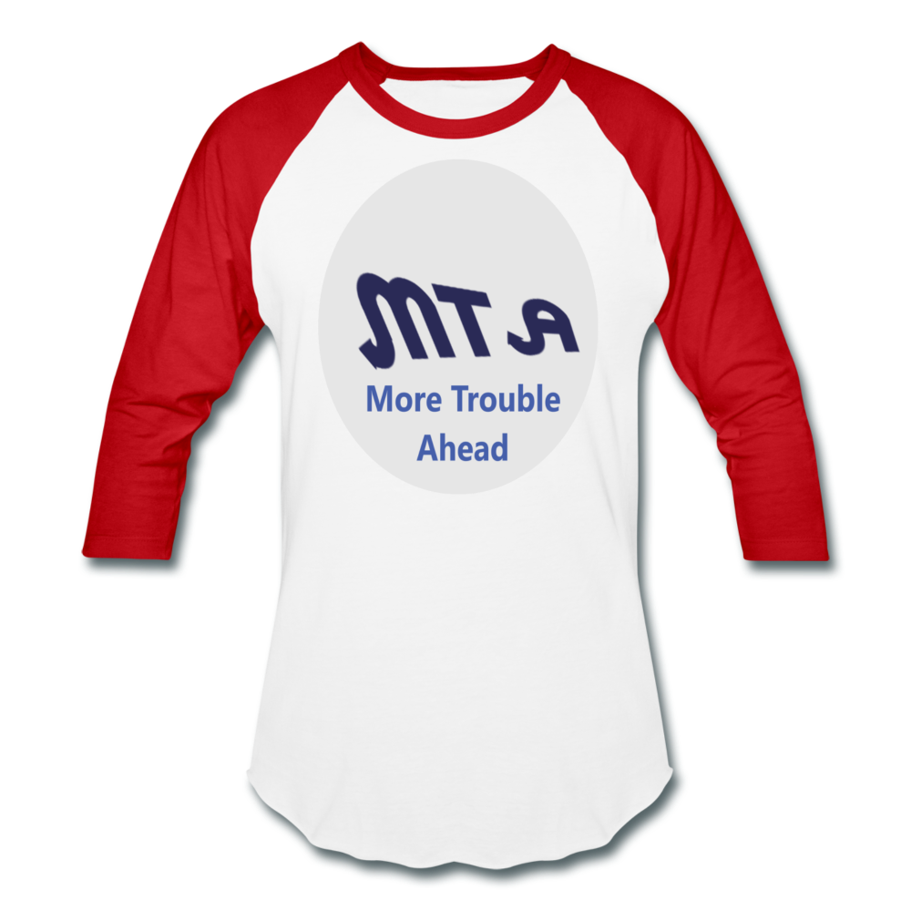 New York City Subway train funny Logo parody Baseball T-Shirt - white/red