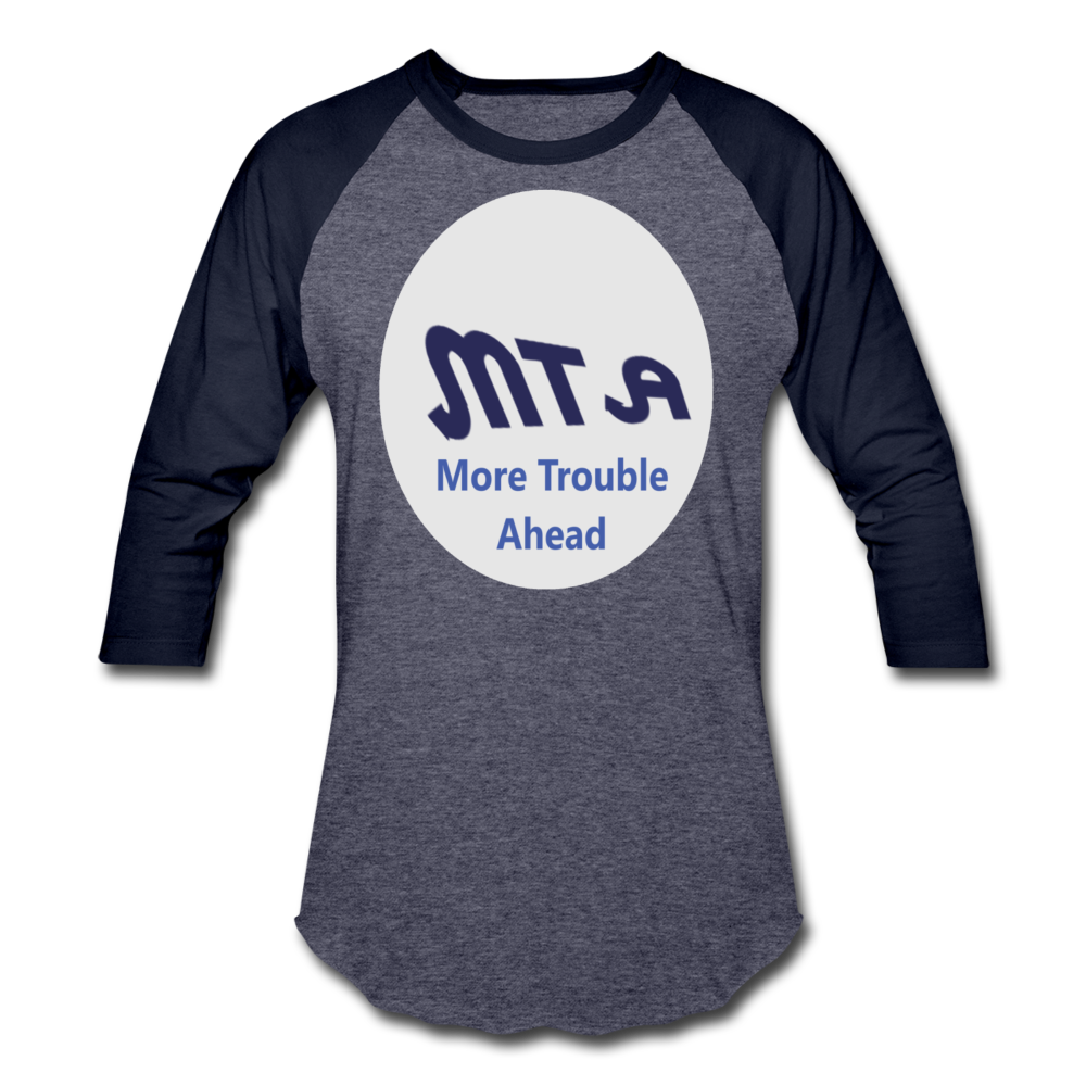 New York City Subway train funny Logo parody Baseball T-Shirt - heather blue/navy