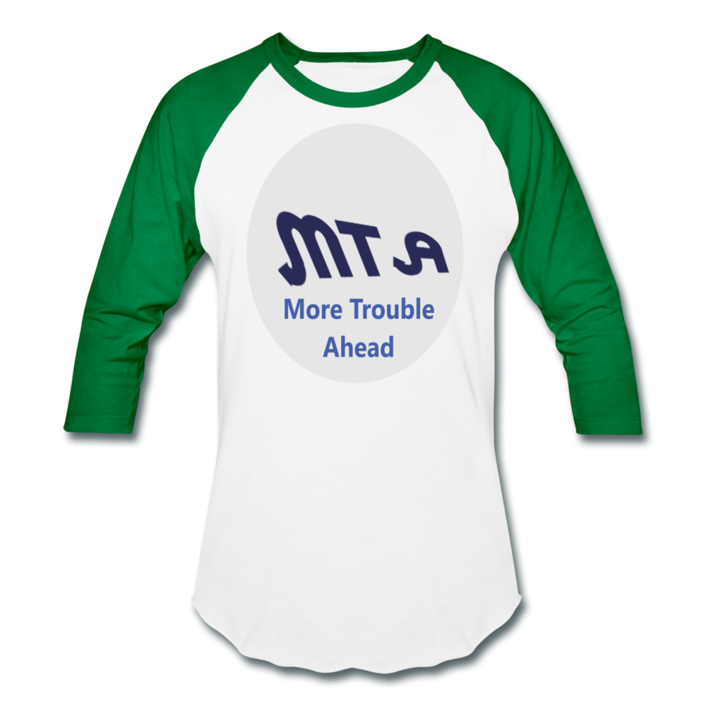 New York City Subway train funny Logo parody Baseball T-Shirt - white/kelly green