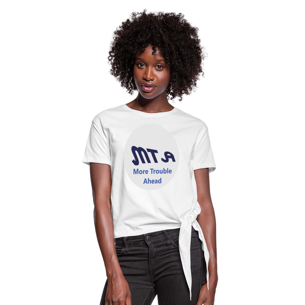 New York City Subway train funny Logo parody Women's Knotted T-Shirt - white