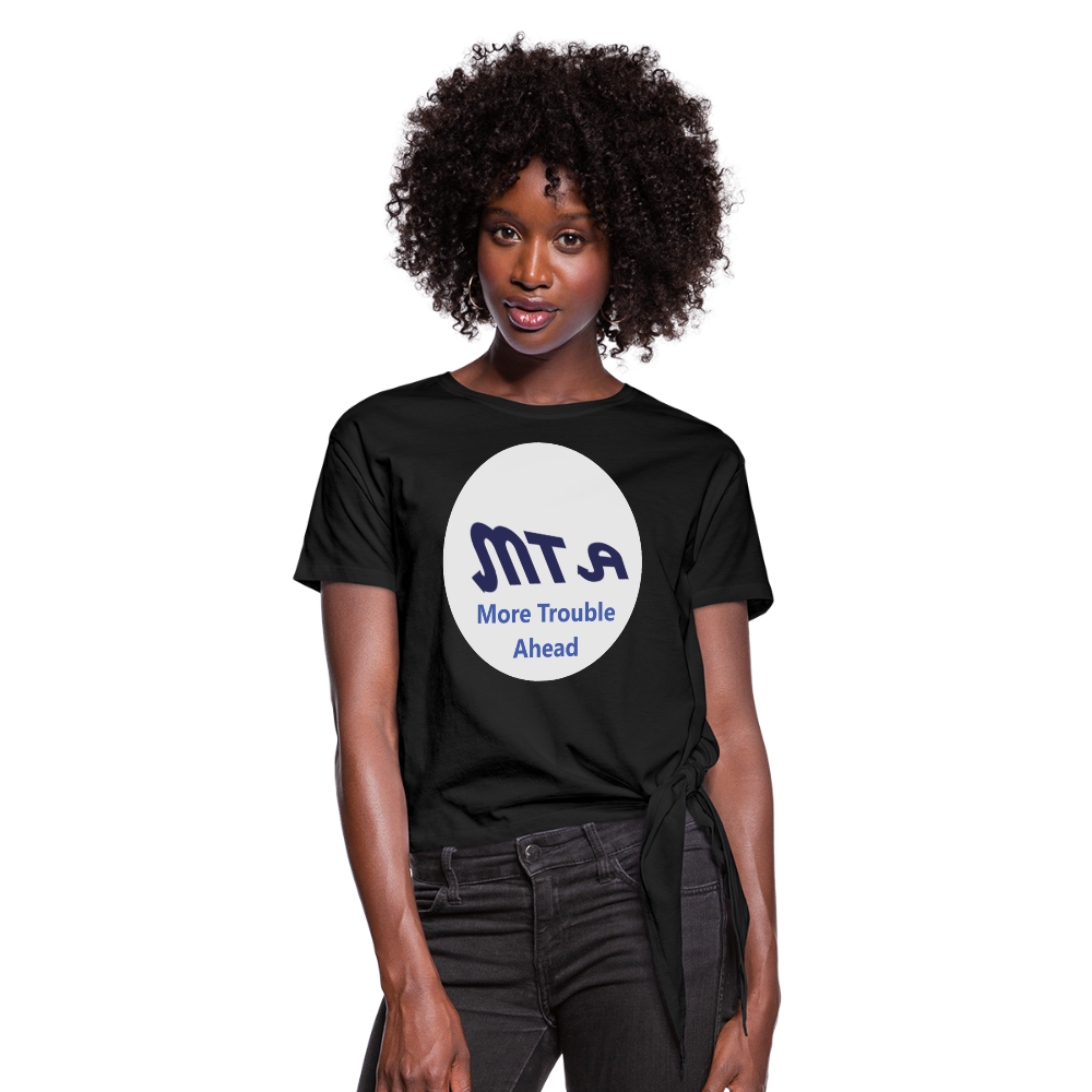 New York City Subway train funny Logo parody Women's Knotted T-Shirt - black